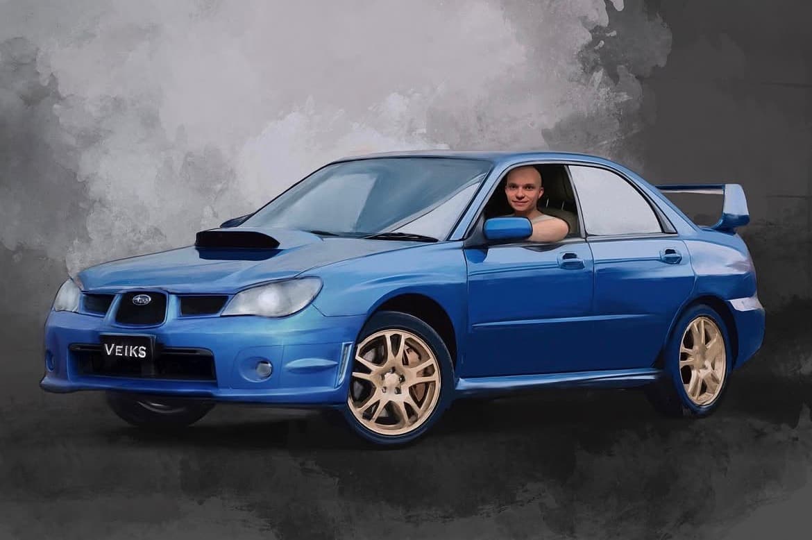 Auto: sinine Subaru ja roolis olev omanik